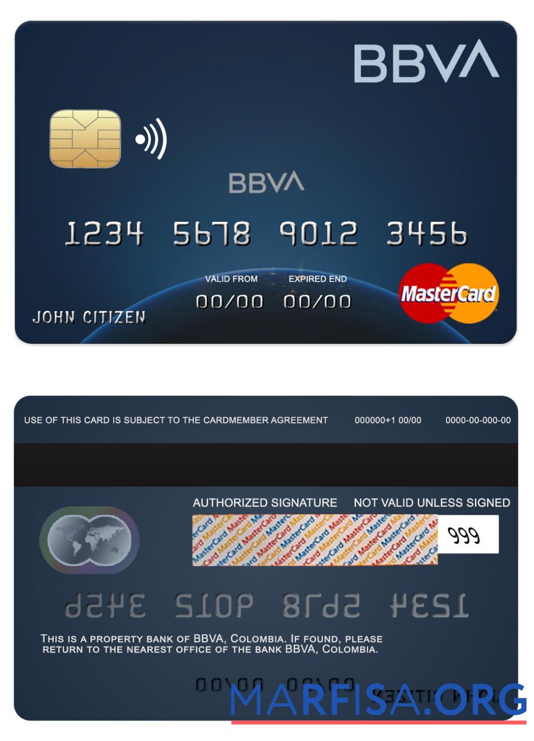 Downloadable Colombia BBVA bank mastercard example